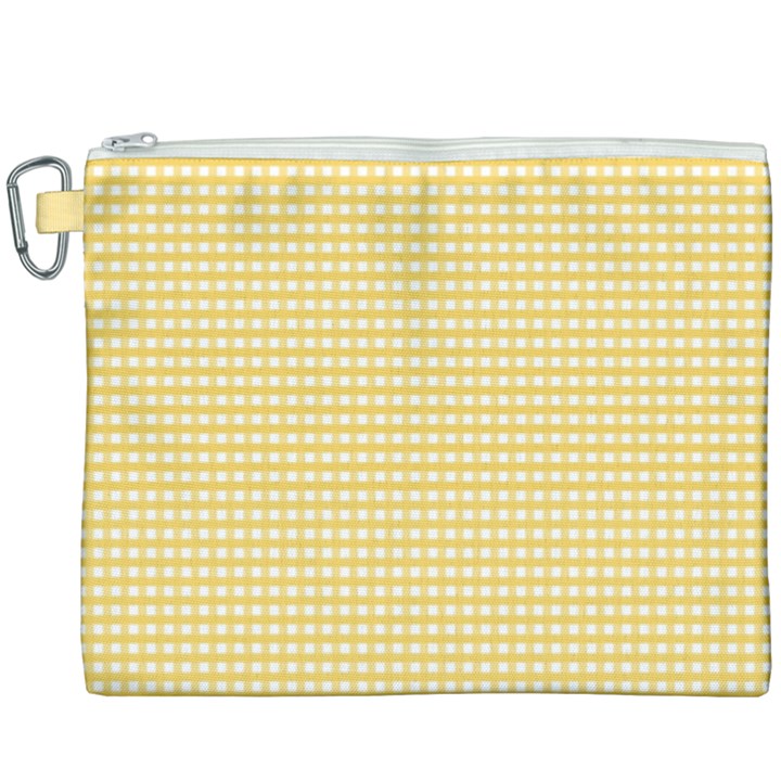 Gingham Plaid Fabric Pattern Yellow Canvas Cosmetic Bag (XXXL)