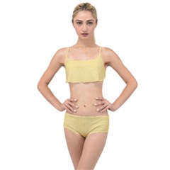 Gingham Plaid Fabric Pattern Yellow Layered Top Bikini Set