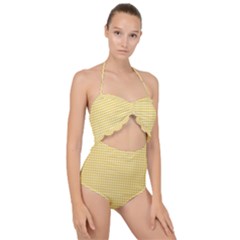 Gingham Plaid Fabric Pattern Yellow Scallop Top Cut Out Swimsuit by HermanTelo