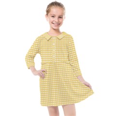 Gingham Plaid Fabric Pattern Yellow Kids  Quarter Sleeve Shirt Dress by HermanTelo