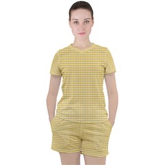 Gingham Plaid Fabric Pattern Yellow Women s Tee And Shorts Set