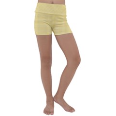 Gingham Plaid Fabric Pattern Yellow Kids  Lightweight Velour Yoga Shorts by HermanTelo