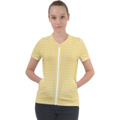 Gingham Plaid Fabric Pattern Yellow Short Sleeve Zip Up Jacket by HermanTelo