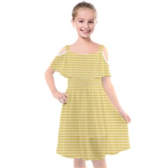 Gingham Plaid Fabric Pattern Yellow Kids  Cut Out Shoulders Chiffon Dress