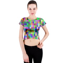 Jigsaw Puzzle Background Chromatic Crew Neck Crop Top