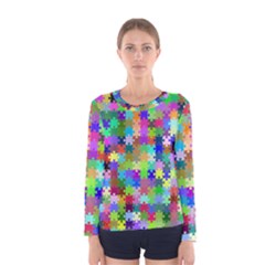 Jigsaw Puzzle Background Chromatic Women s Long Sleeve Tee