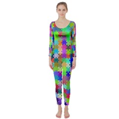 Jigsaw Puzzle Background Chromatic Long Sleeve Catsuit by HermanTelo