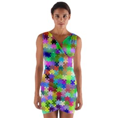 Jigsaw Puzzle Background Chromatic Wrap Front Bodycon Dress by HermanTelo