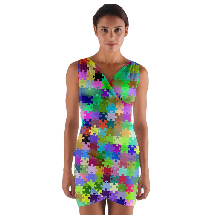 Jigsaw Puzzle Background Chromatic Wrap Front Bodycon Dress