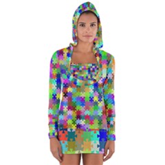 Jigsaw Puzzle Background Chromatic Long Sleeve Hooded T-shirt