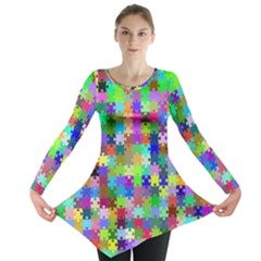 Jigsaw Puzzle Background Chromatic Long Sleeve Tunic 