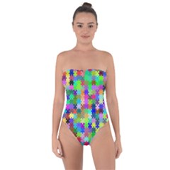 Jigsaw Puzzle Background Chromatic Tie Back One Piece Swimsuit by HermanTelo