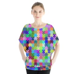 Jigsaw Puzzle Background Chromatic Batwing Chiffon Blouse