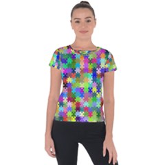 Jigsaw Puzzle Background Chromatic Short Sleeve Sports Top 