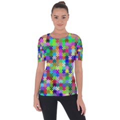 Jigsaw Puzzle Background Chromatic Shoulder Cut Out Short Sleeve Top by HermanTelo