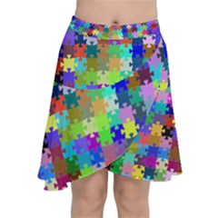 Jigsaw Puzzle Background Chromatic Chiffon Wrap Front Skirt