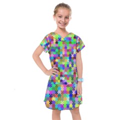 Jigsaw Puzzle Background Chromatic Kids  Drop Waist Dress by HermanTelo