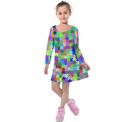 Jigsaw Puzzle Background Chromatic Kids  Long Sleeve Velvet Dress by HermanTelo