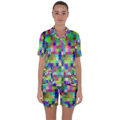 Jigsaw Puzzle Background Chromatic Satin Short Sleeve Pyjamas Set by HermanTelo