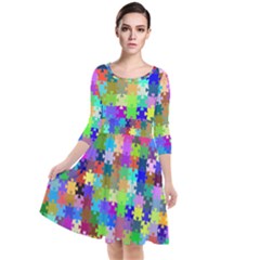 Jigsaw Puzzle Background Chromatic Quarter Sleeve Waist Band Dress by HermanTelo