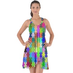 Jigsaw Puzzle Background Chromatic Show Some Back Chiffon Dress