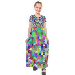 Jigsaw Puzzle Background Chromatic Kids  Short Sleeve Maxi Dress by HermanTelo