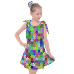 Jigsaw Puzzle Background Chromatic Kids  Tie Up Tunic Dress by HermanTelo