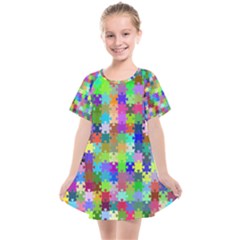 Jigsaw Puzzle Background Chromatic Kids  Smock Dress by HermanTelo