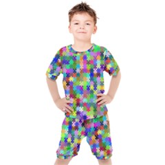 Jigsaw Puzzle Background Chromatic Kids  Tee And Shorts Set by HermanTelo