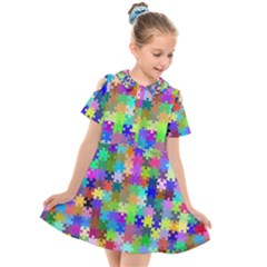 Jigsaw Puzzle Background Chromatic Kids  Short Sleeve Shirt Dress by HermanTelo