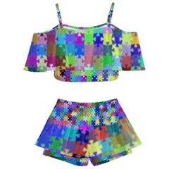 Jigsaw Puzzle Background Chromatic Kids  Off Shoulder Skirt Bikini