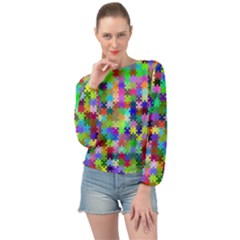 Jigsaw Puzzle Background Chromatic Banded Bottom Chiffon Top