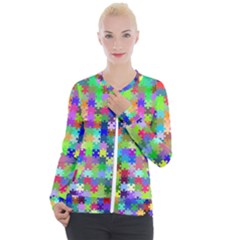 Jigsaw Puzzle Background Chromatic Casual Zip Up Jacket by HermanTelo