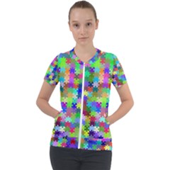 Jigsaw Puzzle Background Chromatic Short Sleeve Zip Up Jacket by HermanTelo