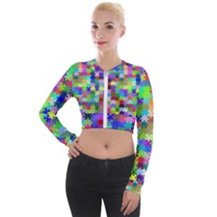 Jigsaw Puzzle Background Chromatic Long Sleeve Cropped Velvet Jacket by HermanTelo