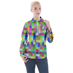 Jigsaw Puzzle Background Chromatic Women s Long Sleeve Pocket Shirt