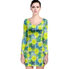 Narcissus Yellow Flowers Winter Long Sleeve Velvet Bodycon Dress