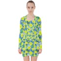 Narcissus Yellow Flowers Winter V-neck Bodycon Long Sleeve Dress View1