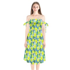 Narcissus Yellow Flowers Winter Shoulder Tie Bardot Midi Dress by HermanTelo