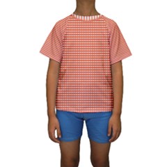 Gingham Plaid Fabric Pattern Red Kids  Short Sleeve Swimwear by HermanTelo