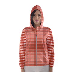 Gingham Plaid Fabric Pattern Red Women s Hooded Windbreaker by HermanTelo