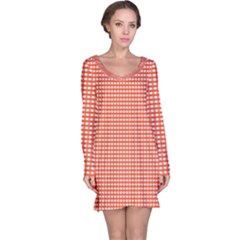 Gingham Plaid Fabric Pattern Red Long Sleeve Nightdress