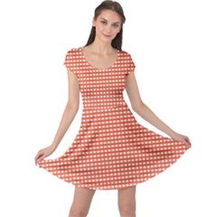 Gingham Plaid Fabric Pattern Red Cap Sleeve Dress