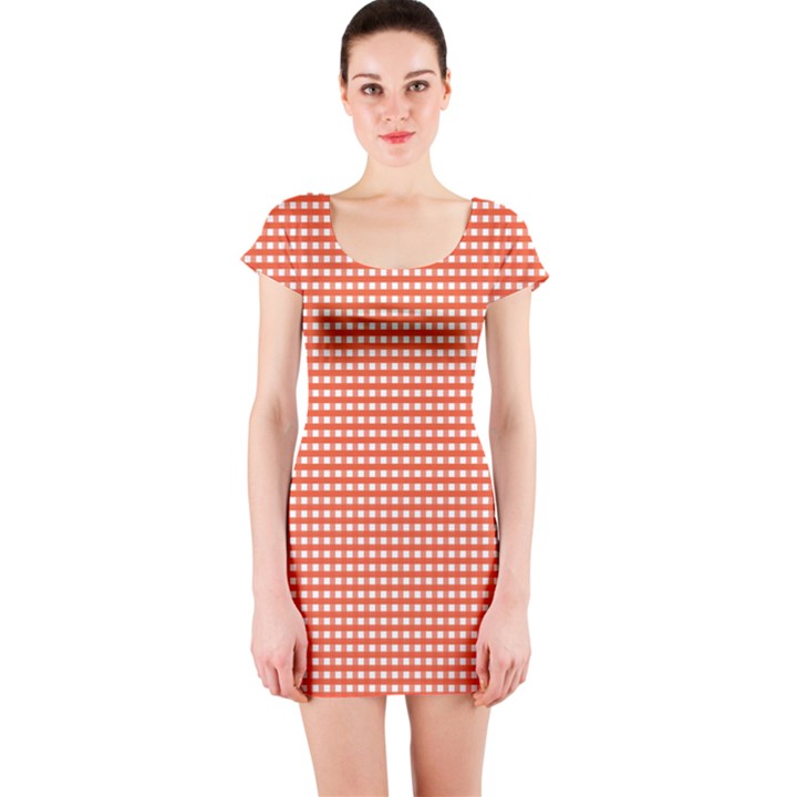 Gingham Plaid Fabric Pattern Red Short Sleeve Bodycon Dress