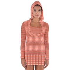 Gingham Plaid Fabric Pattern Red Long Sleeve Hooded T-shirt by HermanTelo