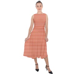 Gingham Plaid Fabric Pattern Red Midi Tie-back Chiffon Dress by HermanTelo