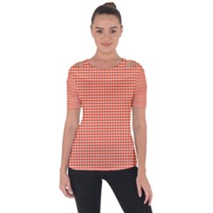 Gingham Plaid Fabric Pattern Red Shoulder Cut Out Short Sleeve Top