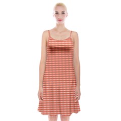 Gingham Plaid Fabric Pattern Red Spaghetti Strap Velvet Dress by HermanTelo