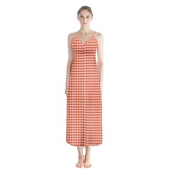 Gingham Plaid Fabric Pattern Red Button Up Chiffon Maxi Dress by HermanTelo