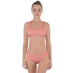 Gingham Plaid Fabric Pattern Red Criss Cross Bikini Set